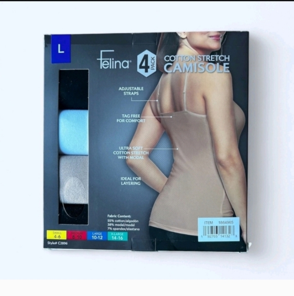 BRAND NEW Felina 4 Pack Cotton Stretch Camisole Tank Tops - Women’s Size LARGE - Picture 7 of 9